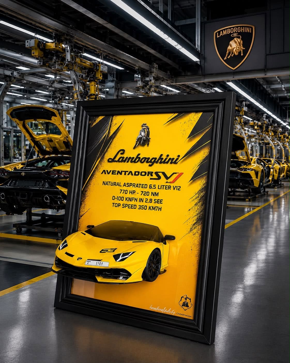Finished handcrafted 3D framed Lamborghini artwork